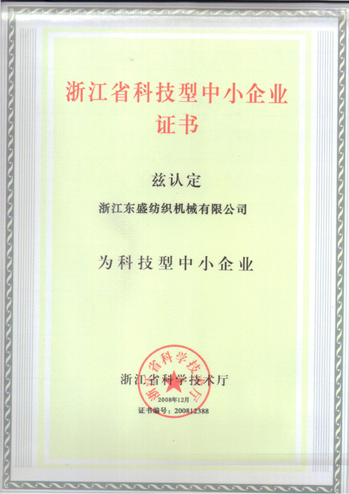 科技型中小企业证书