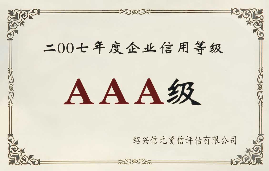 2007年度企业信用等级—AAA级